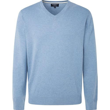 Hackett London Herren Cotton Cashmere V Neck Strickwaren, Blue (Sky Blue), im Sale